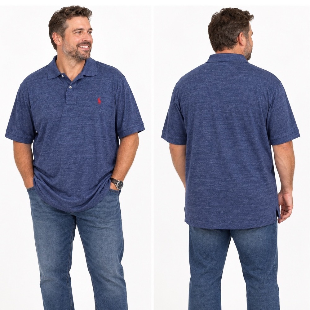Polo Ralph Lauren XLT Navy Blue Heathered Relaxed Fit Pony Logo Golf Polo Shirt